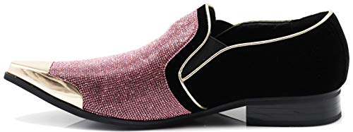Image of Enzo Romeo Crisiano Men Rhinestone Chrome Toe Suede Pointy Dress Loafer Slip On Shoes