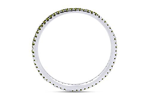 Jewel Zone US Simulated Green Peridot Eternity Stackable Wedding Ring in 14k White Gold Over Sterling Silver (1/5 Ct)4