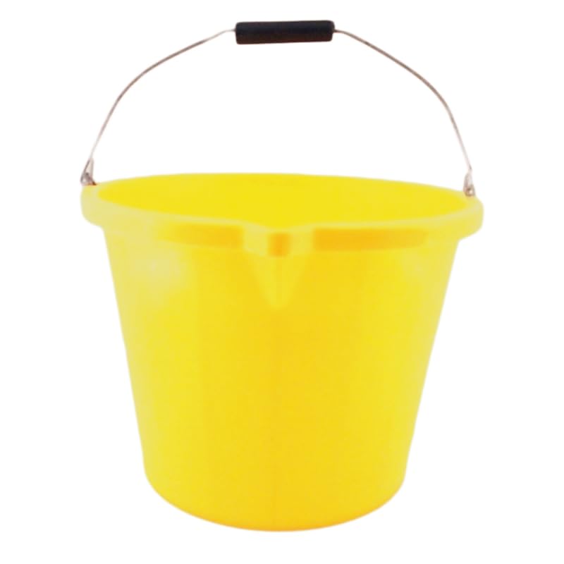 15 Litre Heavy Duty Builders Bucket – Durable Plastic Construction with Pouring Lip & Strong Metal Handle – Graduated in Gallons and Litres – Multipurpose Mixing, Available in 5 Colours_YELLOW
