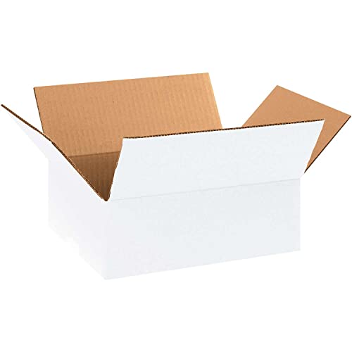 Image of BOX USA 25 Pack of Corrugated Cardboard Boxes, 11 1 /4 inch L x 8 3 /4 inch W x 4 inch H, White, Shipping, Packing and Moving
