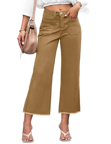 KICZOY Denim Women Cropped Trousers Jeans Pants Leg Jeans High Rise Pants Stretchy with Pockets