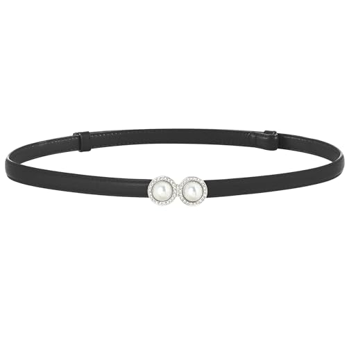 Women Skinny Belt Thin Leather Rhinestone Belt White Pearl Waist Belt Jewelry Accessories for Dress