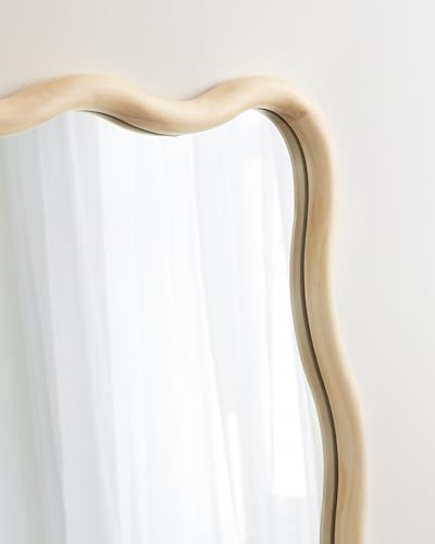 Kate and Laurel Talma Modern Scalloped Rectangle Wall Mirror, 24 x 36, Natural Wood, Rectangular Wavy Mirror for Use as Bathroom Mirror for Over Sink or Cute Nursery Mirror