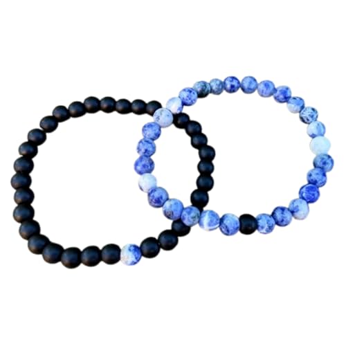 Ensemble de bracelets extensibles en sodalite et agate noire de 6 mm | FIZA_CPL_284