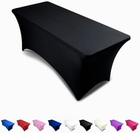 Black 6ft Tablecloth Rectangular Spandex Linen - Table Cloth Fitted Cover for 6 Foot Folding Table, Wedding Linens Banquet Cloths Rectangle Covers
