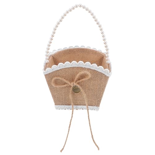 WEKADRIN Cesta de Flores para Bodas Hecha a Mano en Algodón y Lino, Cesta Portátil y Versátil para Decoración Nupcial Rústica y Elegante en Ceremonia de Boda