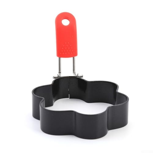 Yuanpgky Olla de huevos sin anillo con mango plegable, herramienta de cocina de acero inoxidable para tortitas y desayuno (forma de flor)