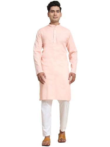Image of Men's Pure Cotton Solid Kurta Pajama Set Mandarin Collar Casual Yoga Dress