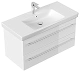 Villeroy & Boch SUBWAY2-0-100CM000101DE Waschbecken mit Unterschrank, Holz, weiß hochglanz, 95 x 50 x 44 cm
