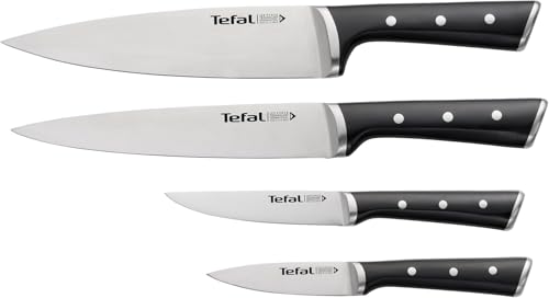 Tefal Ice Force – Juego de 4 Cuchillos: Chef 20 cm, Universal 11 cm, Pelador 9 cm, Rebanador 20 cm | Acero Inoxidable Alemán, Tecnología Ice Force -120°C, Mango Remachado, Resistente a la Corrosión