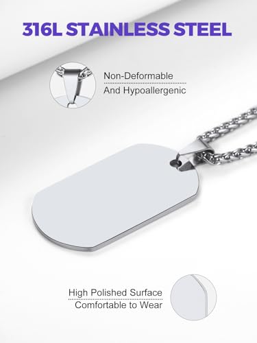 Richsteel Hip Hop Military Army Style Carbon Fiber/Bible/Bullet Dog Tags Pendant Necklace for Men Women Stainless Steel/18K Gold Plated Personalized ID/Name Jewelry (with Gift Box)3