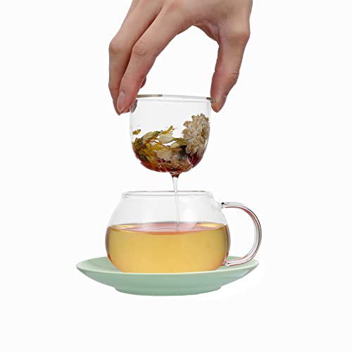 Mushroom Cup Glass Tea Cup With Lid Tray Strainer Filter Infuser For Loose Leaf Tea Cute Tea Mug In Color Printing Gift Box 11Oz (Green) #TOP2