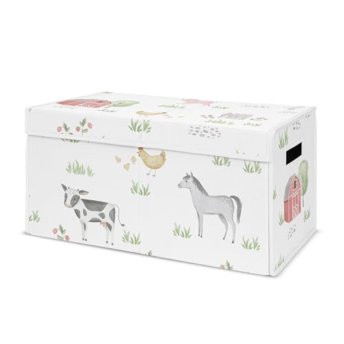 Image of Sweet Jojo Designs Farm Animals Boy or Girl Small Fabric Toy Bin Storage Box Chest For Baby Nursery or Kids Room - Watercolor Farmhouse Horse Cow Sheep Pig