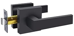 RAZCC Passage Door Lever, Matte Black Interior Door Handles for Hallway& Closet Heavy Duty Non-Locking Lever Sets Keyless Door Knobs Lockset for Right & Left Side Door, 1 Pack