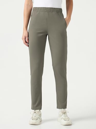 Image of TECHNOSPORT Women's Regular Fit Mid Rise Solid Track Pant with Antimicrobial, Stretchable for Gym, Workout & Sports and Regular Use