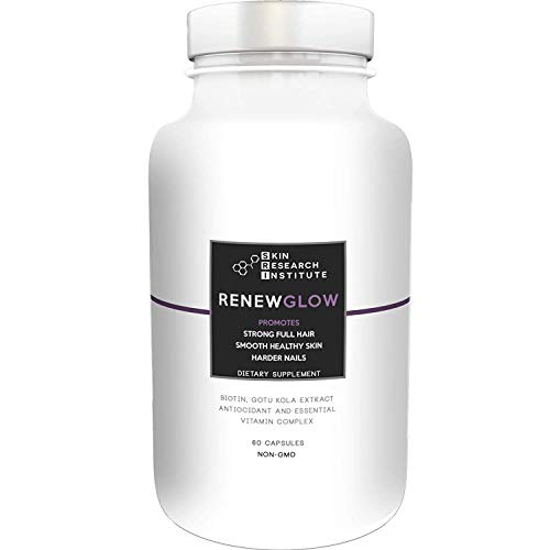 Renewglow - Thicker Fuller Hair - 5000 mcg Biotin Supplement - Fights Against Biotin Deficiency - Healthy Skin and Nails - Anti Aging Formula - Skin Research Institute