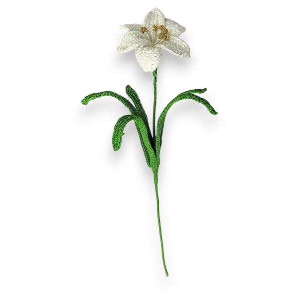 Happy Threads Crochet Lily Flower - Handmade Home Decor Single stem Flowers, 35 cms, Realistic Blooms for Office, Home, Wedding Decor, eco- Friendly for Teens and Adults