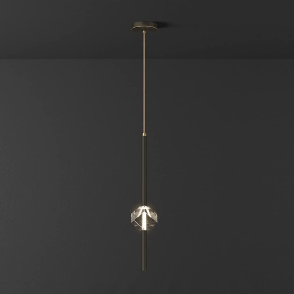 Pendentif lumière carré en laiton et cristal de luxe