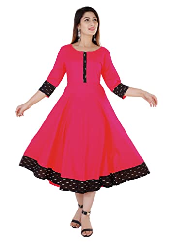 Image of Cotton Plain Black Parinted Lace Border Anarkali Dress Kurtis for Women - Not a Set with Dupatta or Pant