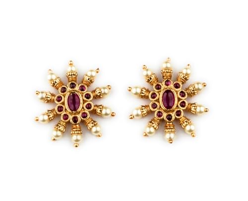 Image of Sasitrends Sasitrends Traditional Tops Gold Plated Ethnic Pearl Designer Studs Earrings for Women and Girls