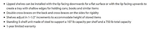 Edsal HC30127 Steel 7-Shelf Shelving Unit, 750 lb Capacity, 30" Width x 60" Height x 12" Depth