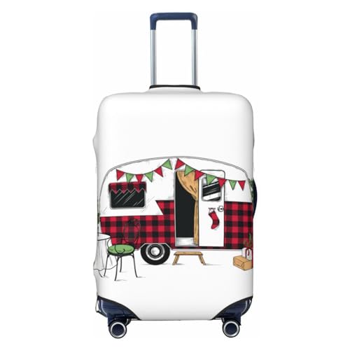 VOSERY Travel Luggage Cover - Vintage Buffalo Plaid Christmas Camper Washable Suitcase Covers Protector Fits 18-32 Inch Luggage