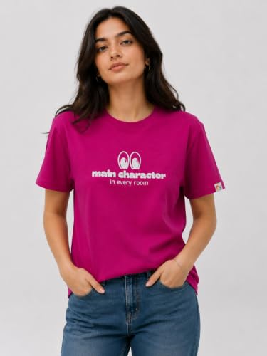 Image of Main Character in Every Room Graphic Print T-Shirt, Hot Pink, Round Neck, Short Sleeve Cotton T-Shirt for Women