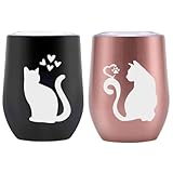 猫グッズ プレゼント 猫 マグカップ 猫好きプレゼント猫柄グッズ ズ 人気 プレゼント誕生日 バレンタインデー 夫婦 ペア ステンレスタンブラー 贈り物 ふた付き 保温保冷 真空断熱 (350ml * 2)