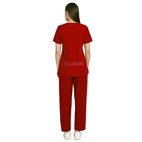 Image of IS IndoSurgicals Faux Wrap Scrub Suits for Doctors Women OT Dress (XXS, Red)