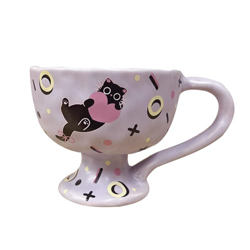 Taza De Dibujos Animados Cerámica Leche Desayuno Café Agua Alta Taza Linda Recuerdo Té Gran Capacidad Oficina En Casa 400 Ml Pareja (Gato morado,400Ml)