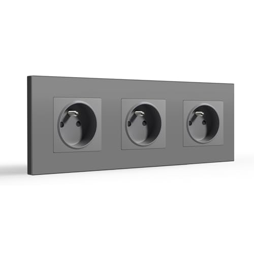 BSEED Prise Murale, 16A Triple Prise De Courant Alternatif avec Panneau En Plastique, Prises Électriques Standard, 240V Encastrable(3 Prise, Gris)
