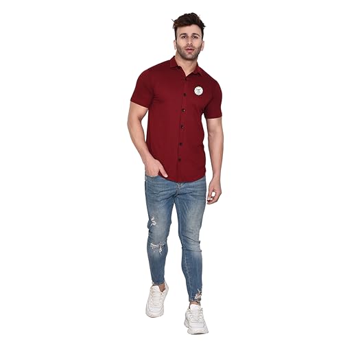 Image of Geum Men's Casual Shirt with Graphic Print | Short Sleeve Button-Down Shirt for Casual & Streetwear Look | Cotton Blend Slim Fit Shirt