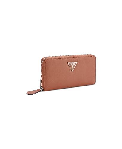 Image of GUESS Cognac Textured Zipper Viviette Medium Zip Around Wallet
