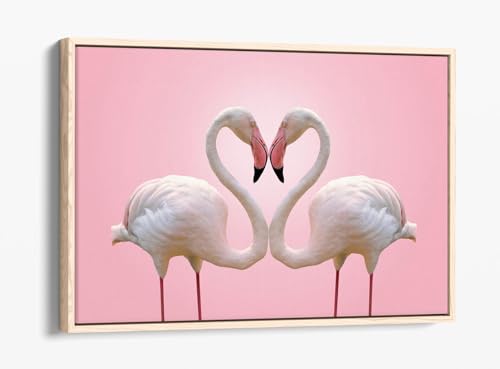 Impression sur toile flamants roses avec cadre en chêne 76x50 cm