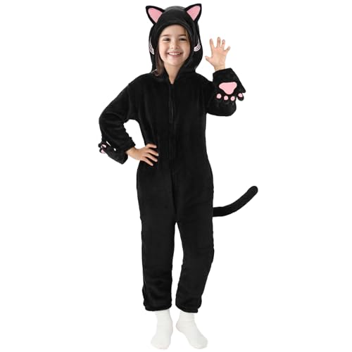 Joycover Cat Costume For Girls, Black Cat Costume For Girls Kids Dress Up, Onesie Cat Noir Costume, Role Play Halloween Costumes For Girls Kids Aged 5-6, Size S