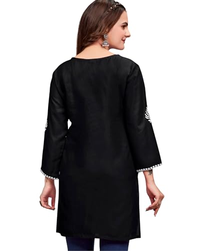Image of Women's Rayon Chikankari Embroidered Short Kurti | Lucknowi Work Kurta