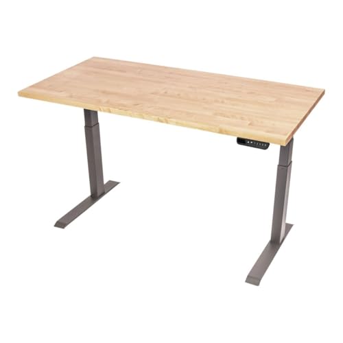 Image of Stand Up Desk Store Solid Wood Top Electric Adjustable Height Standing Desk with Programmable Memory (Charcoal Frame /Natural Birch Top, 60 inch Wide)