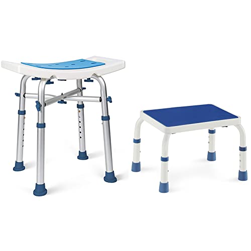 Greenchief Small Shower Chair 500Lb, Heavy Duty Padded Bath Seat & Greenchief Metal Step Stool For Adults And Elderly #TOP19
