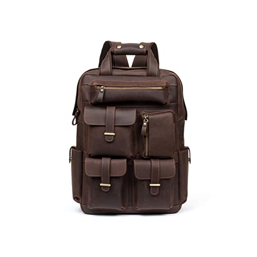 Mens Backpacks Briefcases Leather Laptop Backpacks Casual Daypack Luggage Travel Gear (Color : Brown)