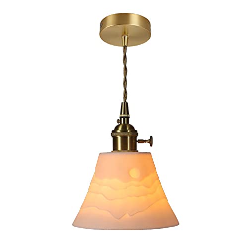 SDFDSSR Montagne Chevauchement en Céramique Blanc Lustre Simple Chevet Chambre en Laiton Droplight Japonais Rétro Restaurant Bar Suspendu Plafond Luminaire E27 1-lumière Cover