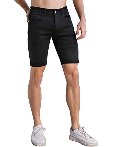 Zlz Short Jeans For Men Slim Fit, Men's Fashion Design Stretch Slim Black Denim Shorts Pants With Holes, Size 32 #TOP2