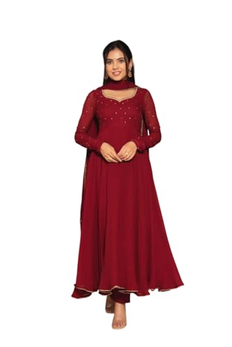Image of Elegant Fox Georgette Gown with Sequence Work & Moti Lace Dupatta Party & Ethnic for Women