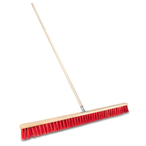 Balai de rue avec manche en bois pour l'extérieur, balai de jardin, balai industriel, balai robuste pour l'extérieur avec poils stables pour la cour, le jardin et les allées (100 cm avec manche en