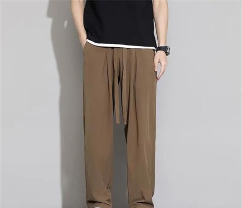 Men Solid Color Wide Leg Suit Pants Straight Loose Trousers Wrinkle Free Business Formal Office Wear3