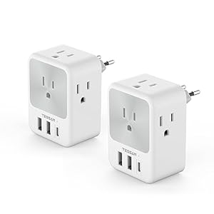 European Travel Plug Adapter 2 Packs, TESSAN US to Europe Power Adaptor with 4 Outlets 3 USB Charging Ports (1 USB C), Type C Plug for USA to Most of EU Germany Iceland Spain Italy France