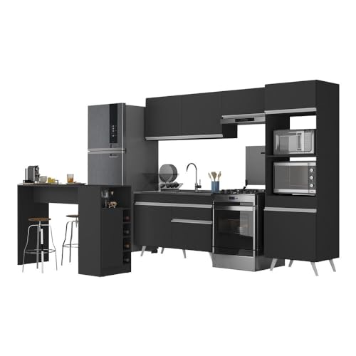 Armário de Cozinha com Bancada/mesa Gourmet Veneza Multimóveis Mp2174 Preto/branco