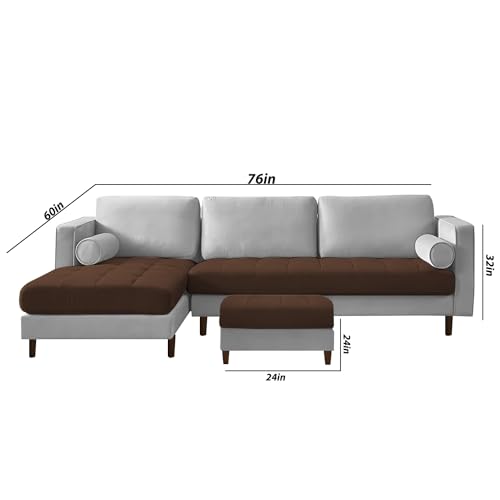 Image of Lezra LHS 4 Seater L Shape Sofa Set with Center Table for Living Room (Brown Grey Fabric) Premium Fabric Sofa