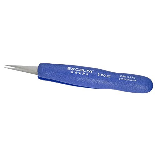 Tweezer - Straight Very Fine - Five Star 4.75" Cobaltima Cobalt with Radius Edges with ESD Safe Ergo Grips- Made in Switzerland