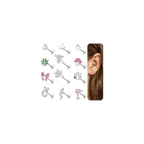 Boucles d'oreilles cartilage or 14k lot de 12 piercings hélix tragus 16g