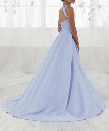 High Low Flower Girl Dress Satin Beaded Pageant Dresses for Girls Kids Party Formal Gown with Pockets2